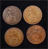 Group of 4 Coins, Great Britain Pennies, 1912, 191