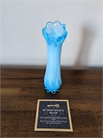 MCM Fostoria Opalescent Blue Glass Bud Vase