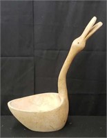 Carved wooden duck planter