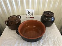 2 Small Crocks & Pottery Bowl
