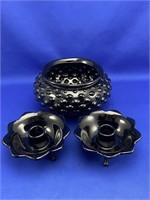 Hobnail Vase & Candle Holders