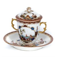 Meissen Covered Cup and Saucer, 19th Century