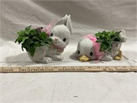 2 porcelain planters. Rabbit and duck with