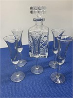 Crystal Decanter , 5 Pcs Long Stemmed Cordial