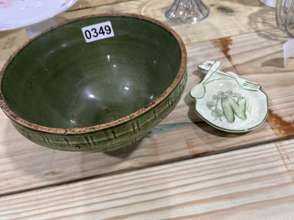 Green Pottery Bowl, Spoon Holder