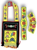 (3pc) Beaded Bandolier Bag w/ Two Cuffs and Belt