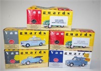 Five various Vanguards model cars