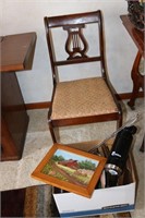 music back chair & box of items