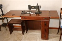 white sewing machine & cabinet