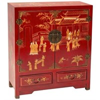 Red Lacquer Shoe Cabinet - Oriental