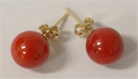 Pair of Coral studs set in gold