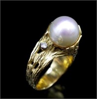 Vintage 18ct gold, pearl and diamond ring