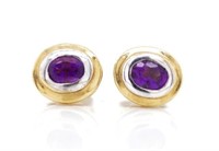Amethyst and two tone 9ct gold stud earrings