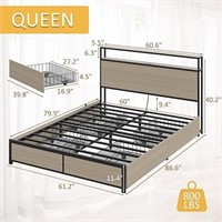 Queen Bed Frame With 2-tier Storage Headboard, Met