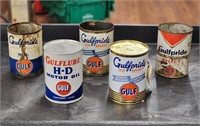 (5) Assorted 1QT "Gulf" Motor Oil Cans