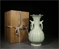 Chinese Glazed Porcelain Vase w Wood Case