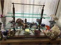 Brass Store Display W/glass Shelves, Marble And