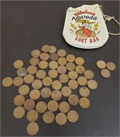 Vintage Nevada Loot Bag of Wheat Pennies. Plus 3