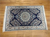 Iranian Wool and Silk Fringed Area Rug