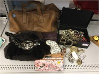 Assorted fashion bags and costume jewelry
