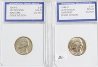 2// 1942 S IGS MS67 JEFEFRSON NICKELS