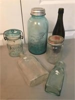 Vintage Bottle Collection Ball Blue Jar Etc