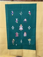 Twin Size, Alice in Wonderland Quilt, Green/Yellow