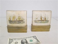 Pair of Vintage Nautical Ships Sailboats Bookends