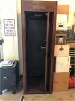 TELEPHONE BOOTH, WOODEN, WITH BRASS SIGN, PHONE