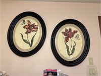 Pair framed oval floral prints 26" x 32"