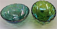 (2) GREEN CARNIVAL ART GLASS BOWLS