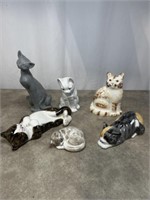 Assortment of cat figurines, most are porcelain