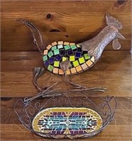 Metal/Mosaic Basket & Rooster - Note