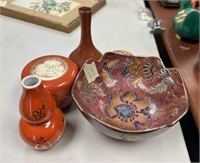 Chinese Porcelain Bowl, Vase, Trinkets, and Bud Va
