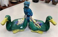 Pair of 1970s Chinese Export Ducks and Blue Foo Do