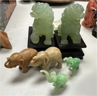 Jadeite Style Foo Dog Sculptures, Marble Elephants