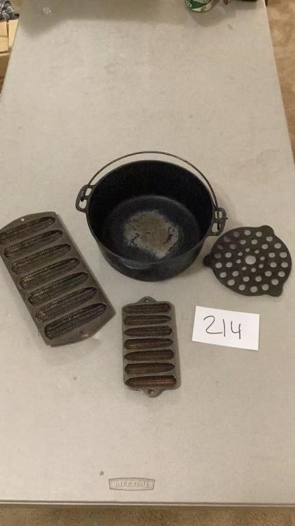 Cast iron pot and cornbread tray
