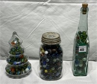 3 pcs. Glass Bottles Full of Marbles