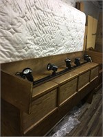 Oak King size bed with wood head boards and lights