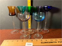 Assorted Colors Long Stem Cordials Wine Glasses