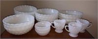 White Bubble Glass bowls, creamer's, sugar