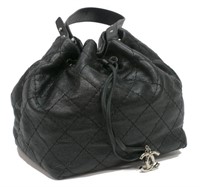 CHANEL QUILTED BLACK LEATHER DRAWSTRING BAG