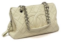 CHANEL QUILTED CREAM CAVIAR LEATHER LARGE TOTE BAG