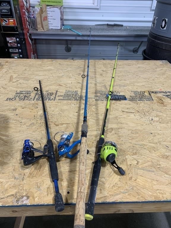 Fishing poles, zebco, rippen stick and reverb