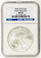 Coin 2006 Silver Eagle Early Releases-NGC-MS69