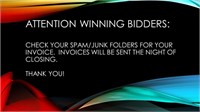 NEW TO BIDDING WITH US PLEASE CHECK YOUR SPAM FLDR