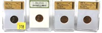 Lot, 4 slab certified Proof and Unc. cents: