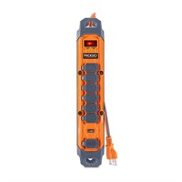 RIDGID 8 Ft. Cord 6-Outlet, 2.4 Amp USB-a, 15-Watt