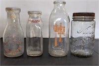 4 Jars - Mason & Assorted Milk Bottles