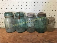 Lot of 4 aqua blue fruit jars